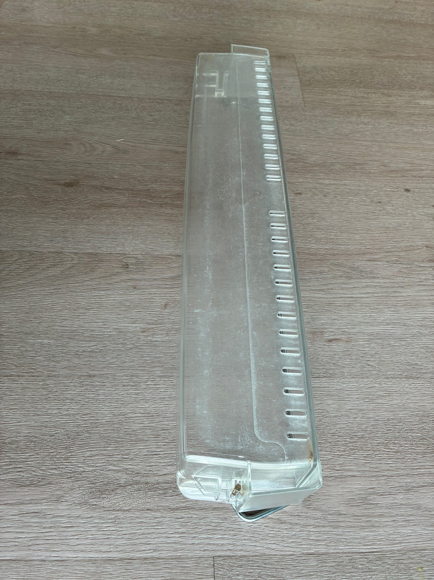 1441789 1448034 Electrolux fridge door full width bottle bin lower shelf bottom guard deep insert tray assembly assy + metal rail wire retainer