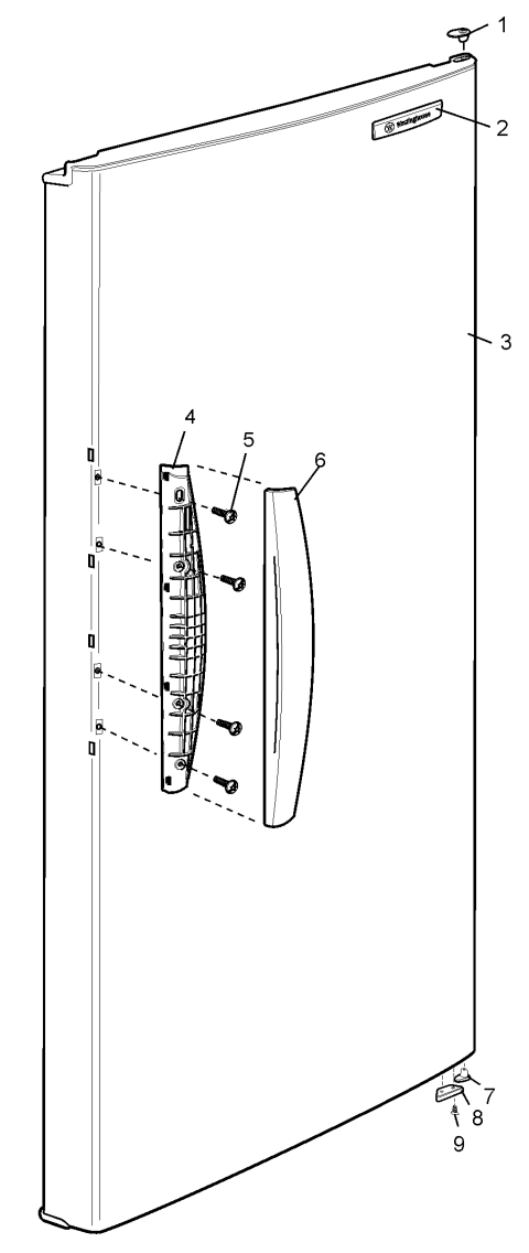 1452167 Westinghouse WHITE upright vertical fridge door RHS right hand side hinge WRM4300WA-R WRM4300WB-R