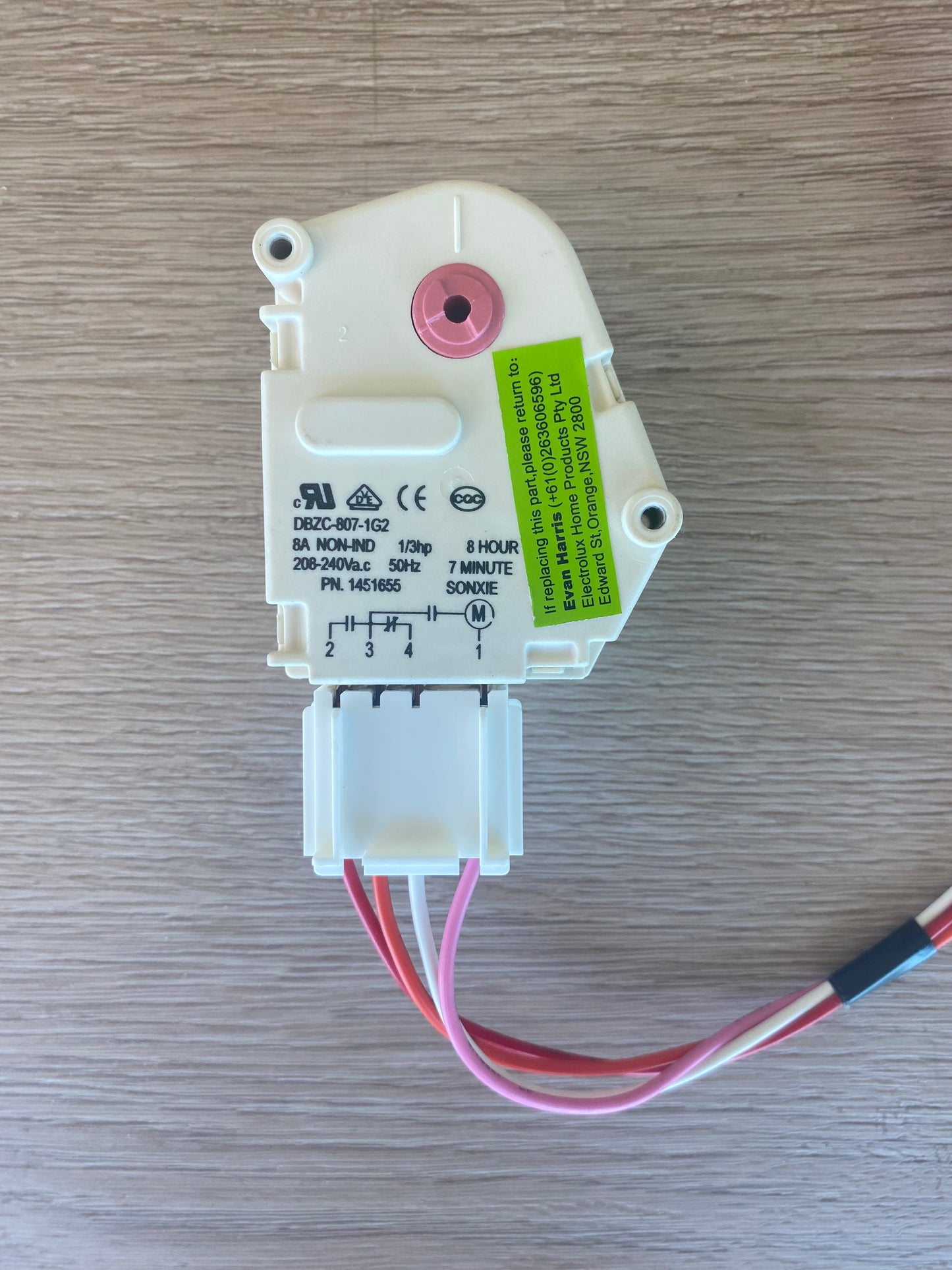 1119140 1436227 1439821 1448728 1448728K 1451655 4055088746 9140200169 Electrolux Kelvinator Simpson Westinghouse fridge freezer defrost harness timer 8 Hr Invensys ROHS