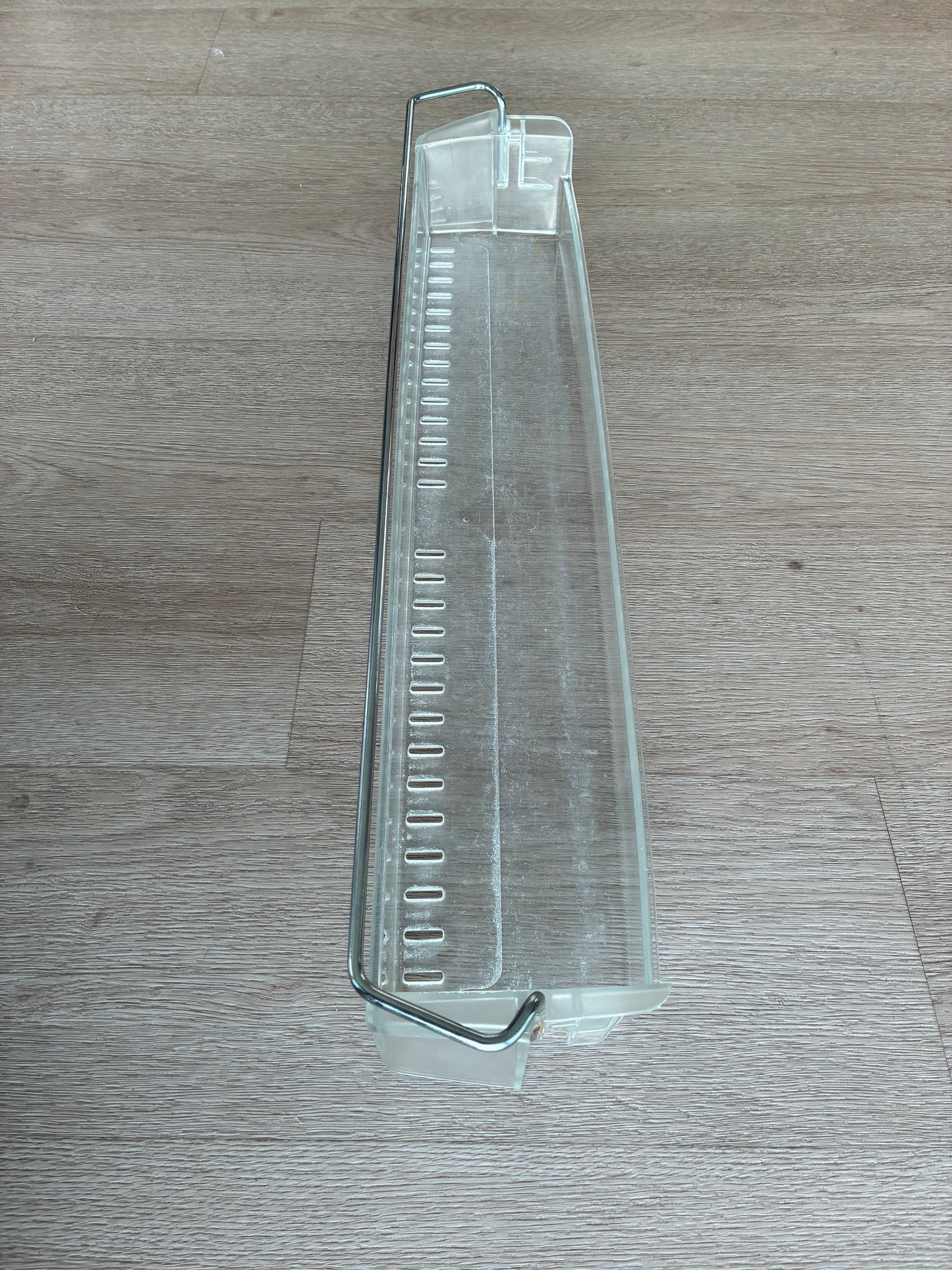 1441789 1448034 Electrolux fridge door full width bottle bin lower shelf bottom guard deep insert tray assembly assy + metal rail wire retainer