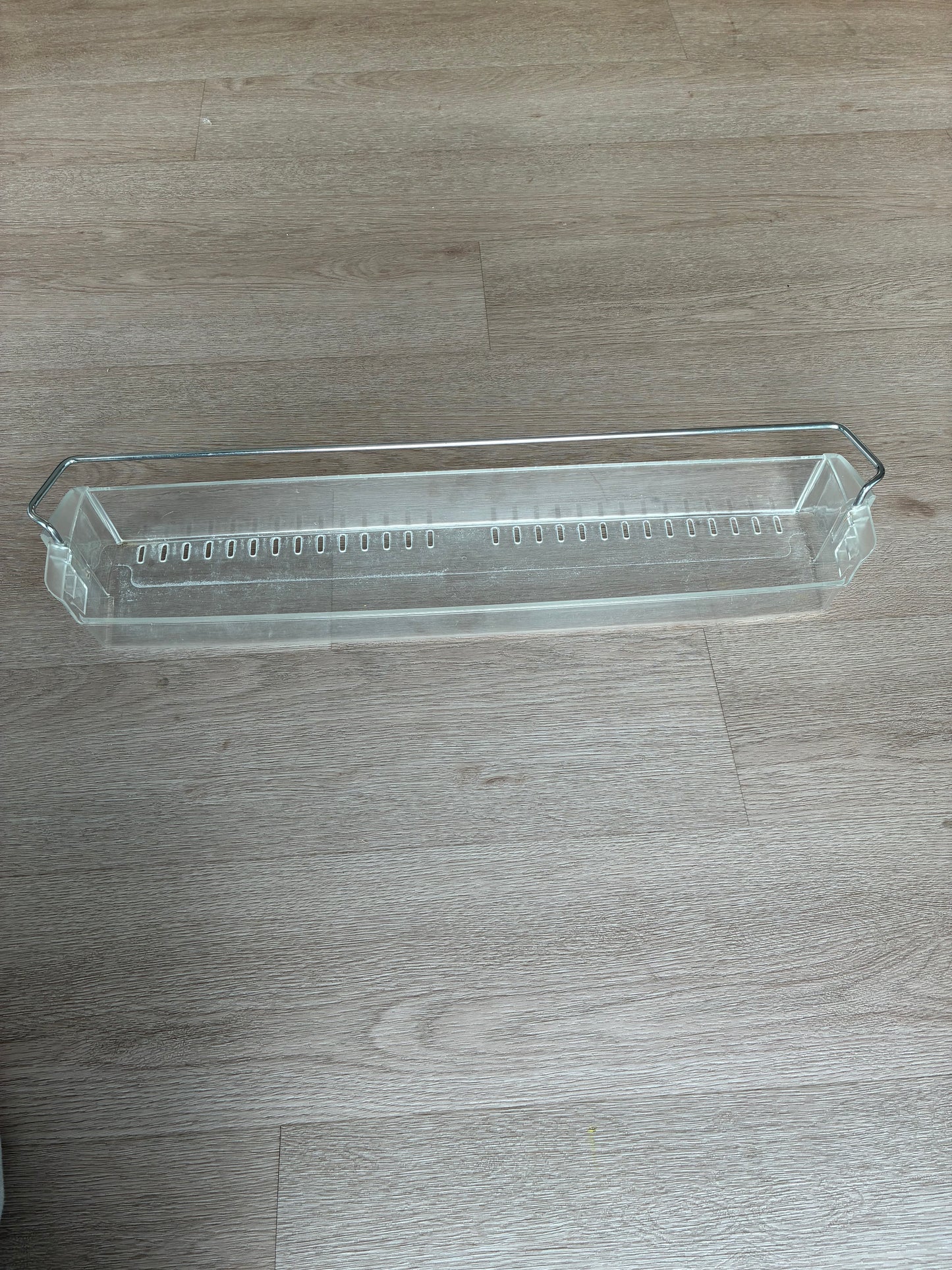 1441789 1448034 Electrolux fridge door full width bottle bin lower shelf bottom guard deep insert tray assembly assy + metal rail wire retainer