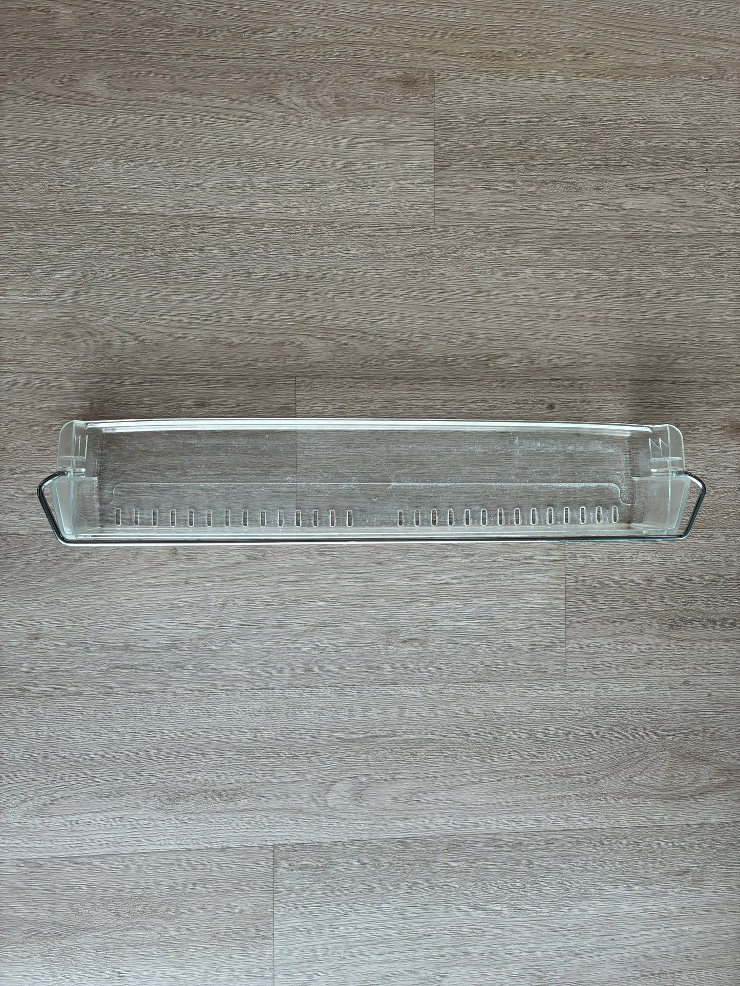 1441789 1448034 Electrolux fridge door full width bottle bin lower shelf bottom guard deep insert tray assembly assy + metal rail wire retainer